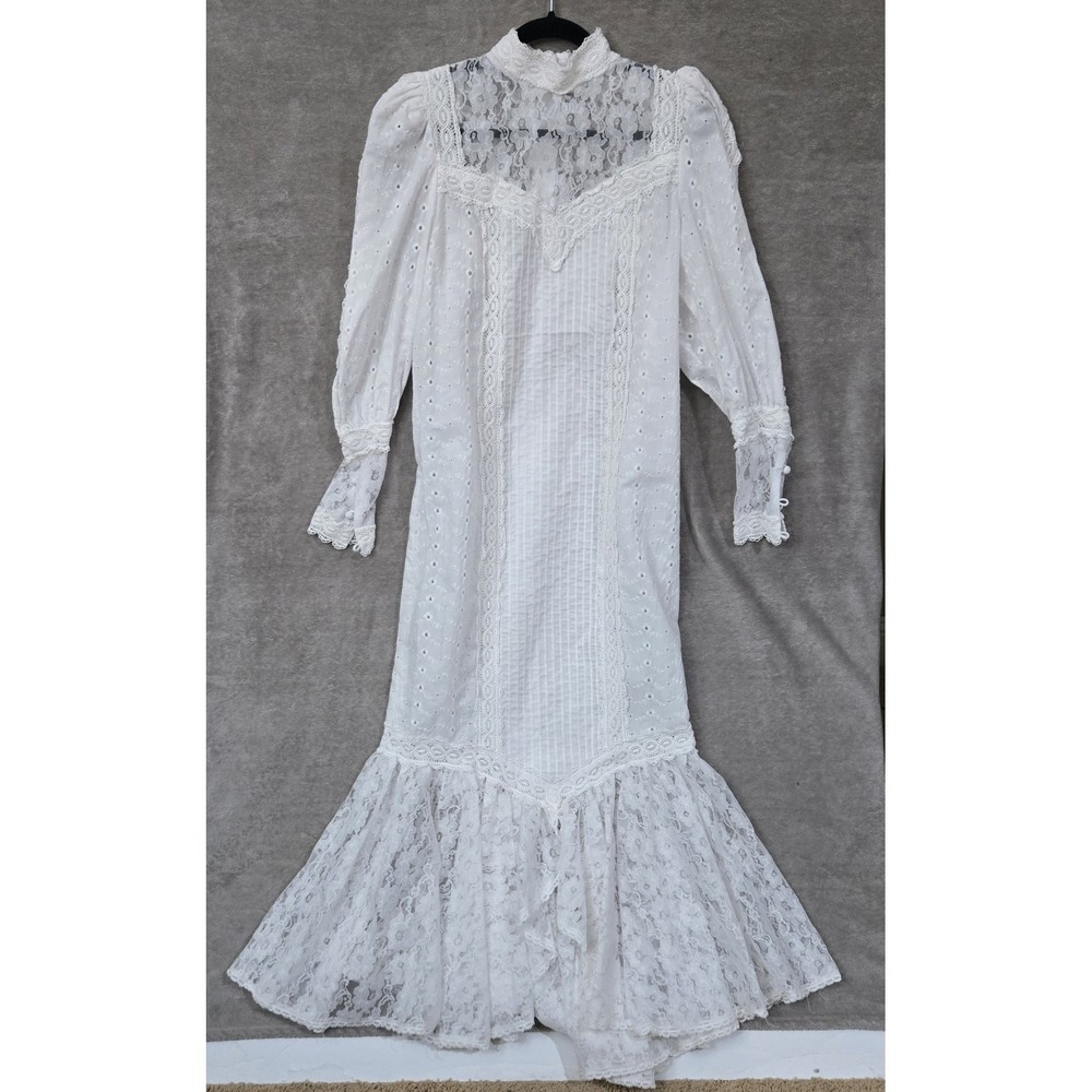 Princess Kaiulani Hawaiian Vintage Lace Dress Womens Medium White Victorian Boho - Picture 10 of 15